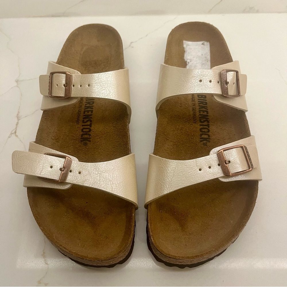 NWT✨Birkenstock Arizona Cream Neutral Rose Gold Buckle Sandals 40 - Picture 4 of 9